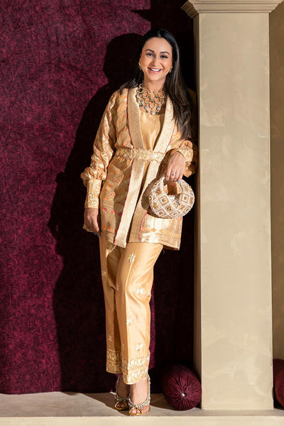 Beige Bandhej jacket Co-ord Set