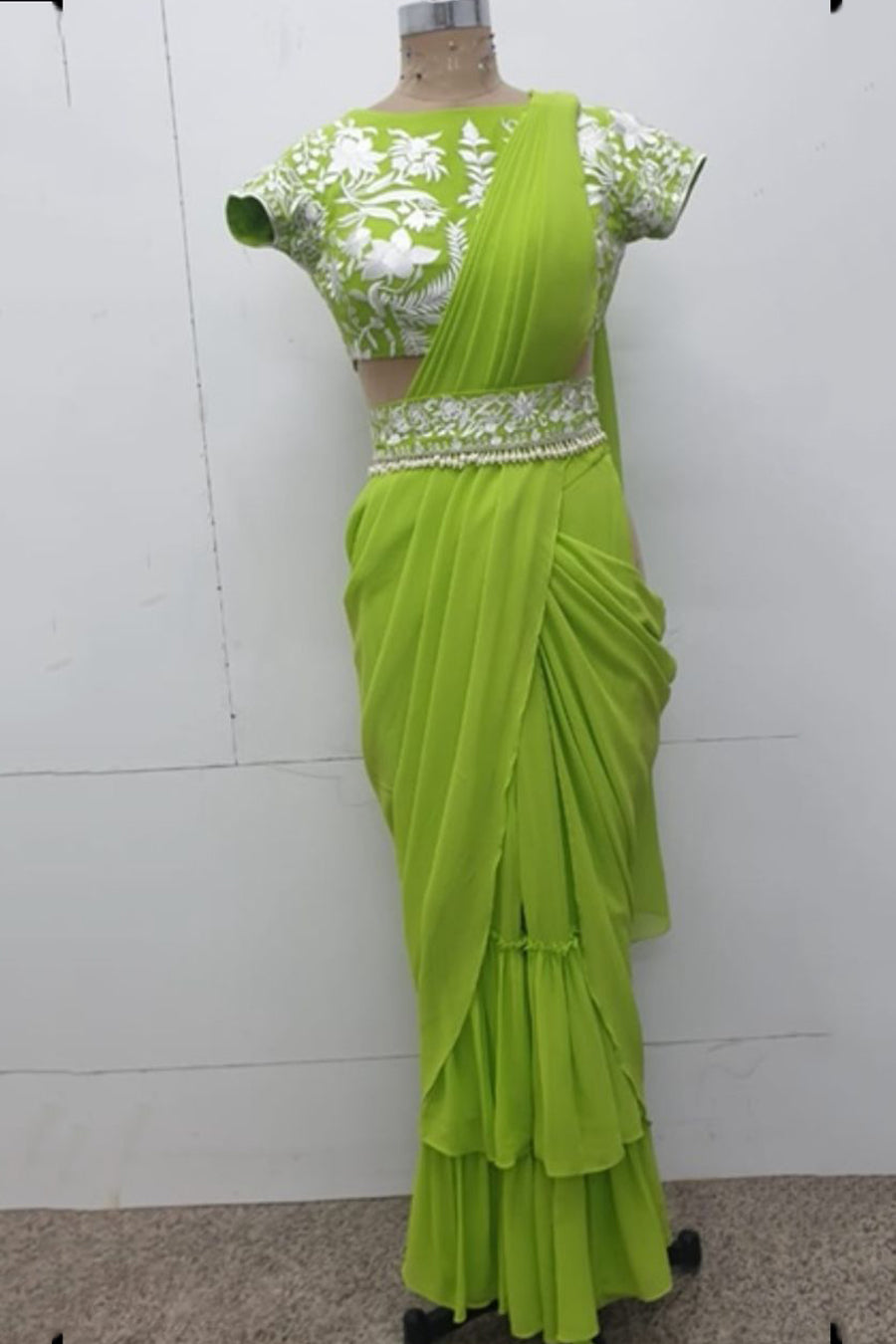 Gaara stitched ruffle pant saree set