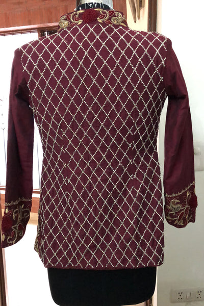 Embroidered silk blazer & pant set