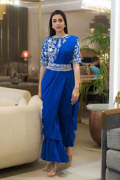 Gaara stitched ruffle pant saree set