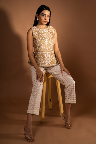 Gold dori peplum & pant set