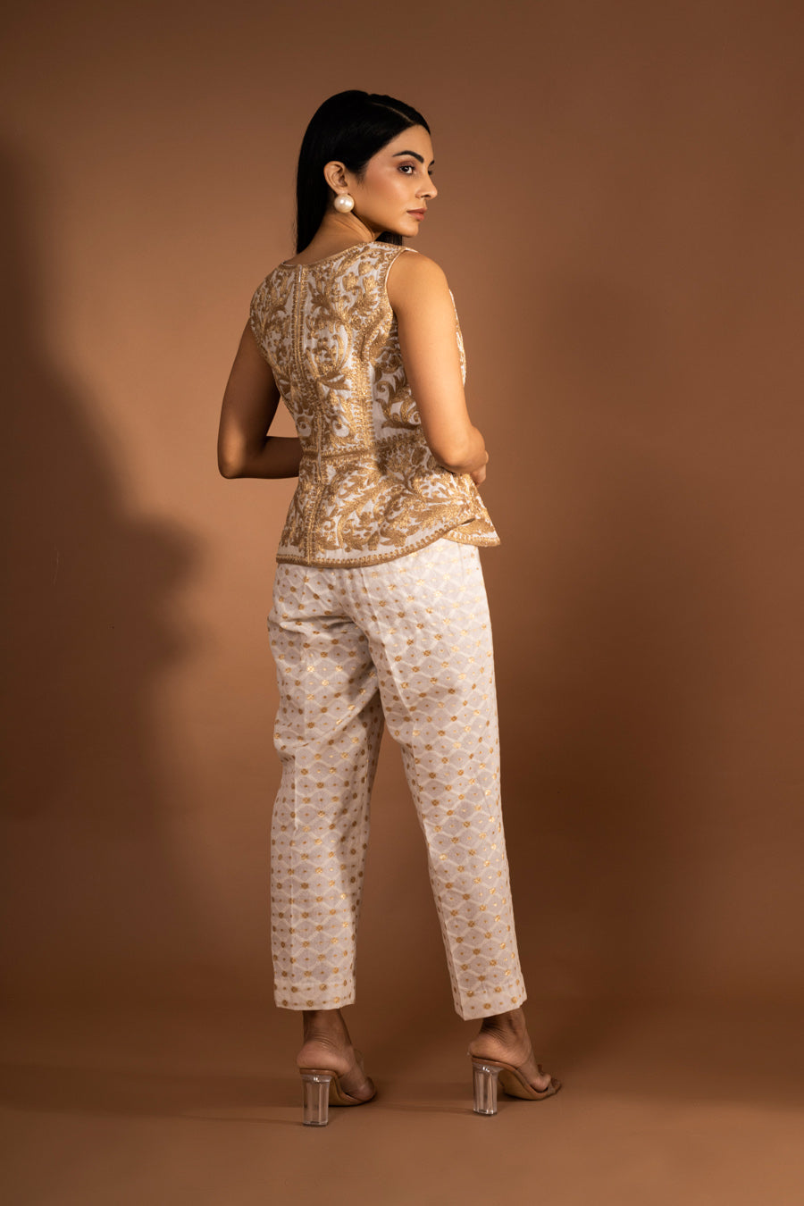 Gold dori peplum & pant set