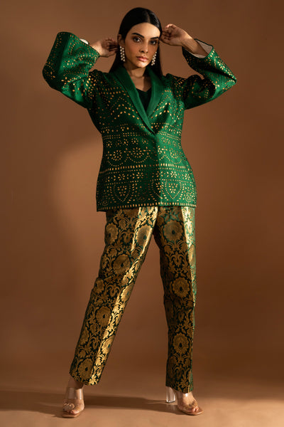 Silk lazer cut jacket & brocade pant set