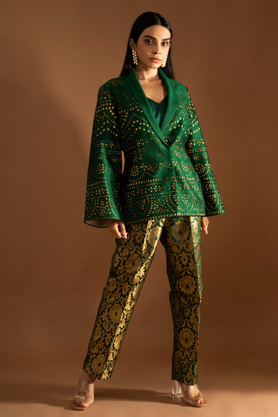 Silk lazer cut jacket & brocade pant set