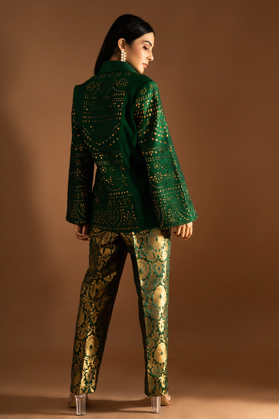 Silk lazer cut jacket & brocade pant set