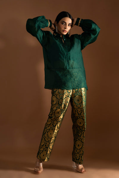 Organza shirt & brocade pant set