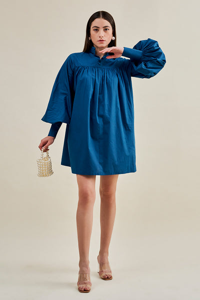 Blue balloon sleeve dress