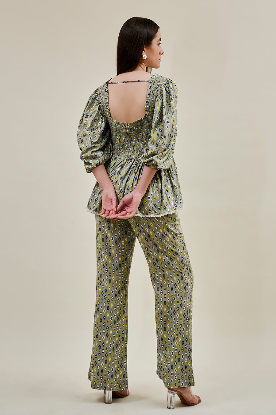 Printed co-ord set with smocking