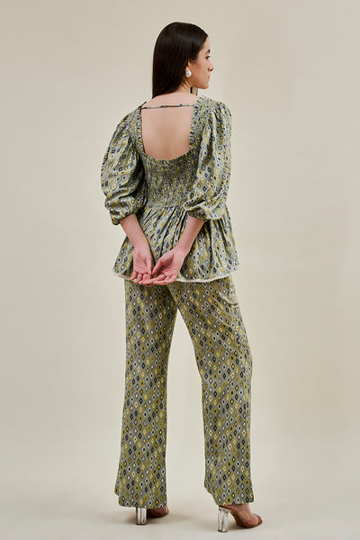 Printed co-ord set with smocking