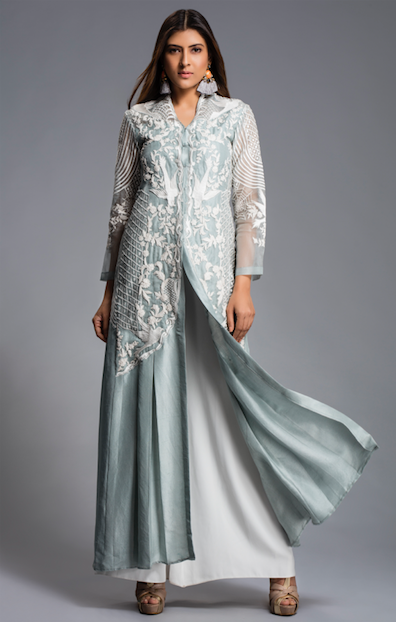 Bird embroidered long jacket Set