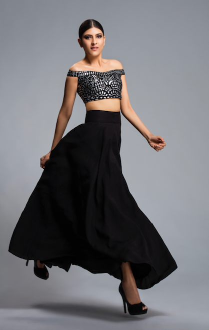 Pure Banarasi Skirt with Plain black blouse! | Indian fashion, Two piece  skirt set, Black blouse