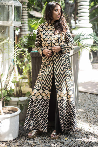 Black & gold long jacket and pant set