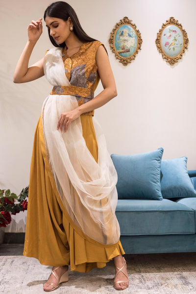 Two tone embroidered drape set